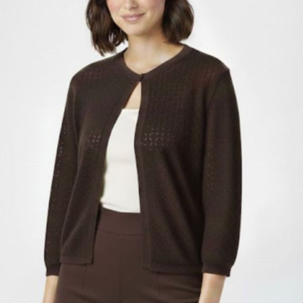 Kate Hill sweater silk cotton cashmere cardigan brown large l